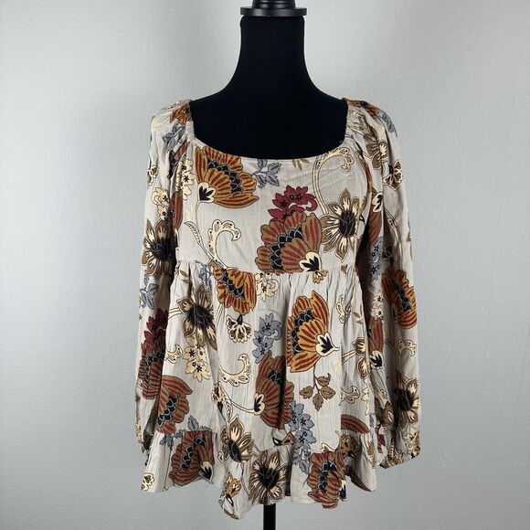 Angie Babydoll Top Womens Small Oversized Flowy Open Back Floral Bohemian Hippie - Picture 2 of 12